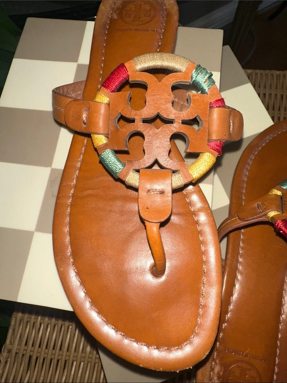 Tory Burch Tan Leather Embroidered Miller sandals size 8